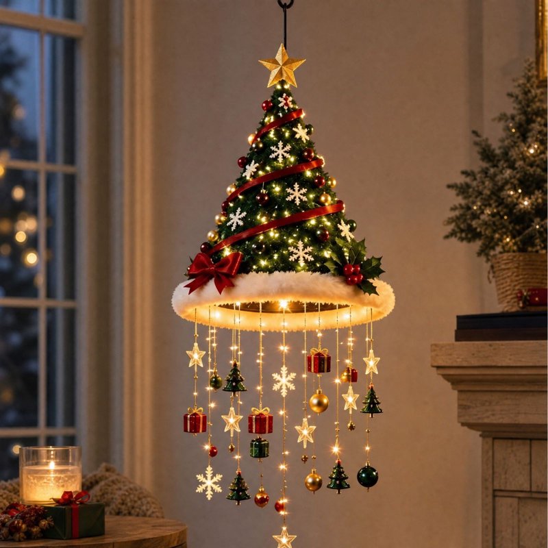 Lighted Santa Tree Chandelier with Warm Lights for Christmas Decor - Variation #9 Christmas Tree Hat
