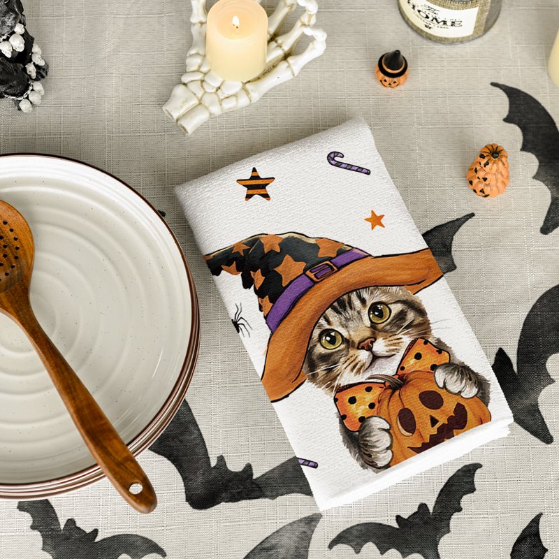 Halloween Spider Web Jack-O'-Lantern Pumpkin Kitchen Towels Set of 2 - 18x26 C