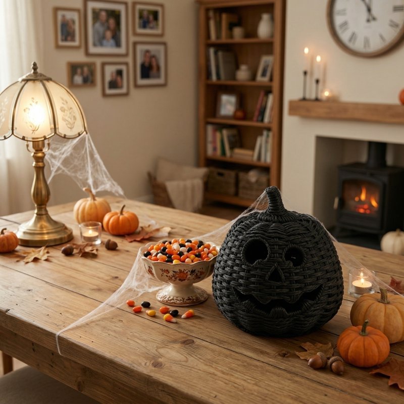 Halloween Woven Pumpkin Jack-O'-Lantern Decor - 10-Inch B - Black Fall Indoor Ornament