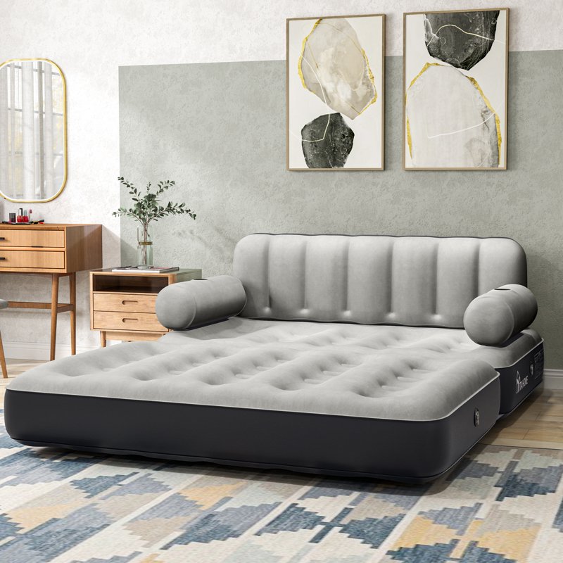 Queen Air Sofa Bed Mattress with Headboard & Pump Gray Style1