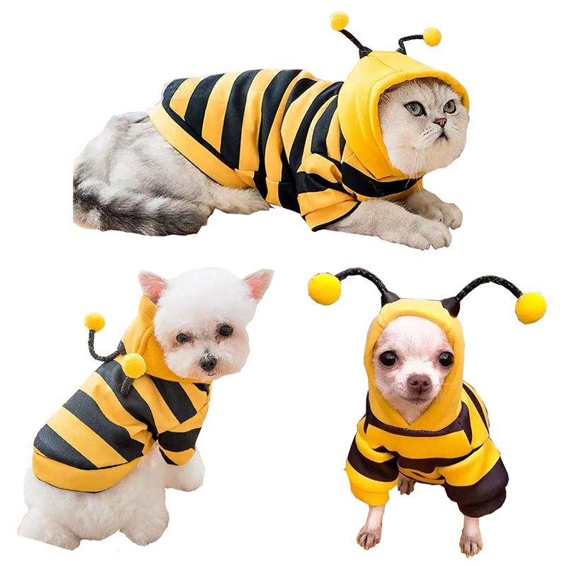 Pet Bee Halloween Costume - Small Dog & Cat Hooded Coat, Warm & Adorable