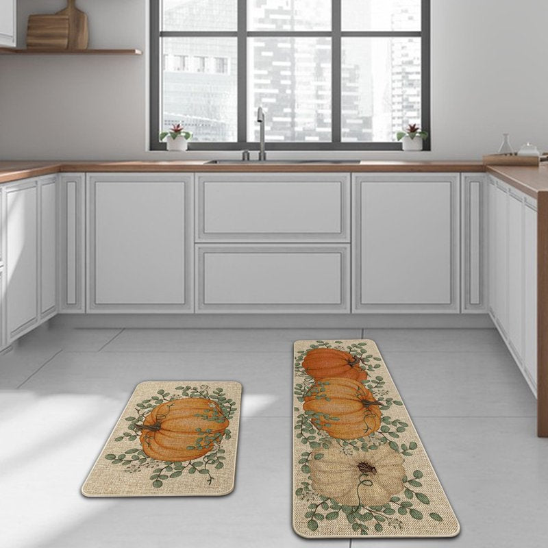 Halloween Door Mat Set - Orange Pumpkin Decor for Floor, 2-Piece