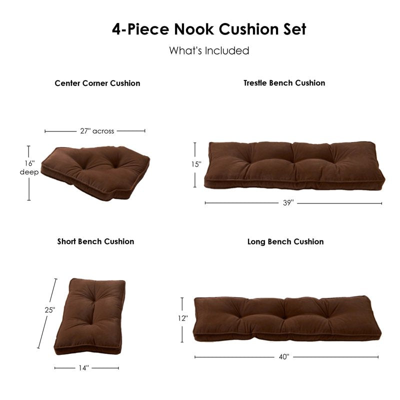Chocolate Microfiber Kitchen Nook Cushion Set - 4-Piece