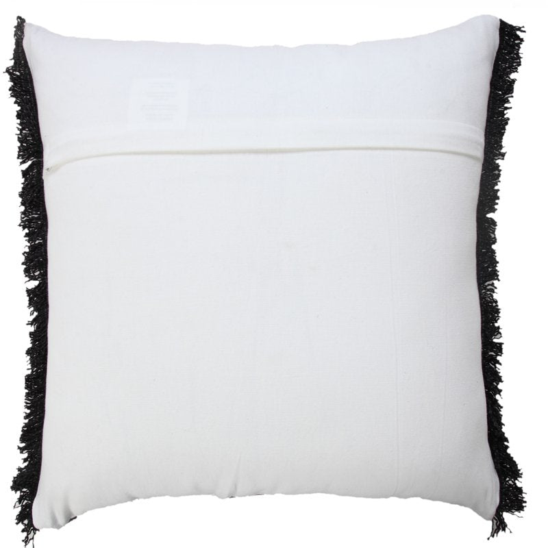 Ox Bay Nellie 20x20 Inch Jet Black Fringed Cotton Throw Pillow - Decorative Accent