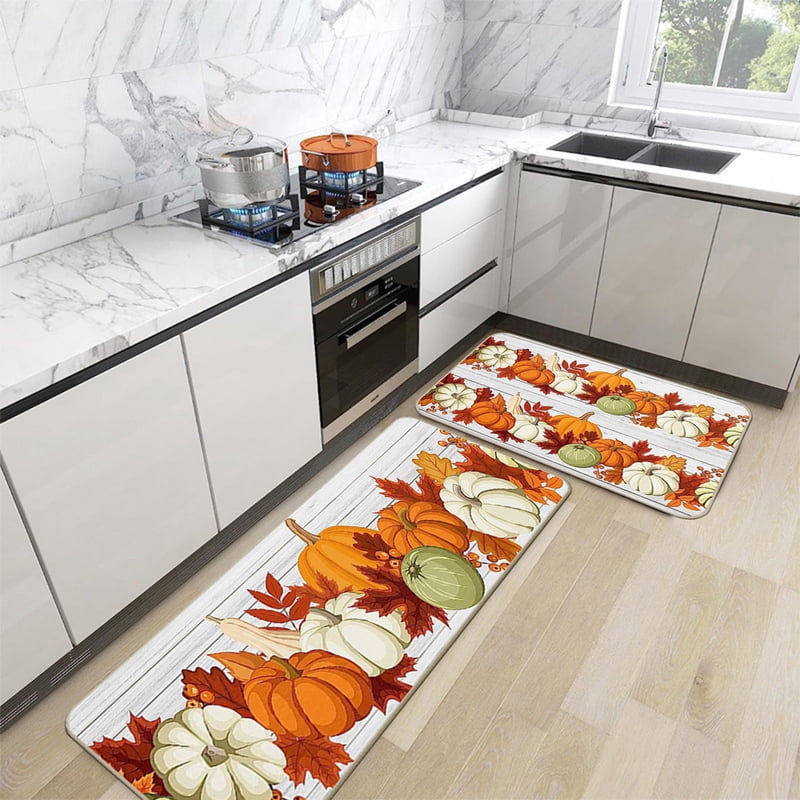 Halloween Pumpkin Rug and Mat Set - Non Slip Kitchen & Bathroom Decor E