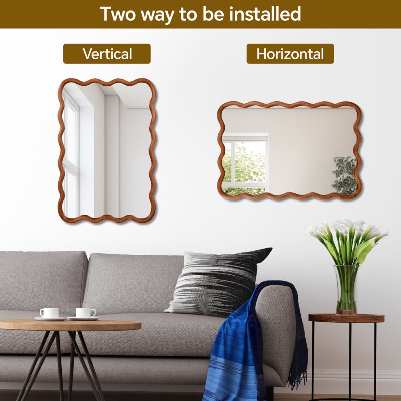 Wall Mirror 20x30 Wavy Rectangle Solid Wood Frame - Yellowish Finish