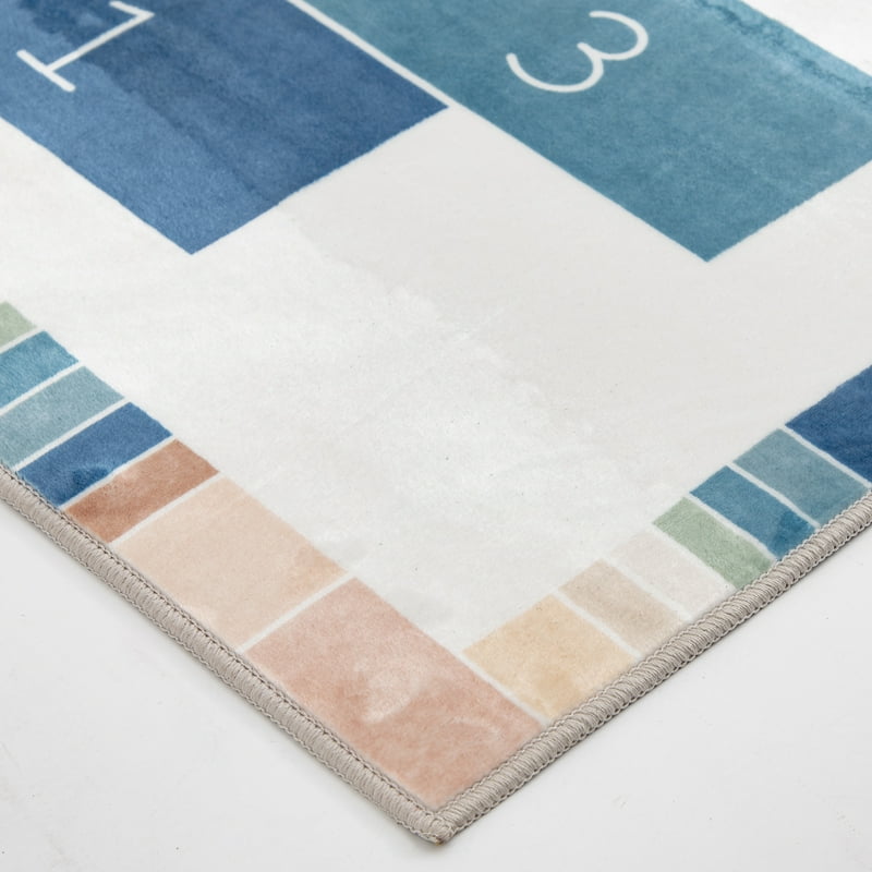 36x56 Inch Faux Fur Indoor Area Rug with Hopscotch Pattern - Soft Non-Slip Play Mat