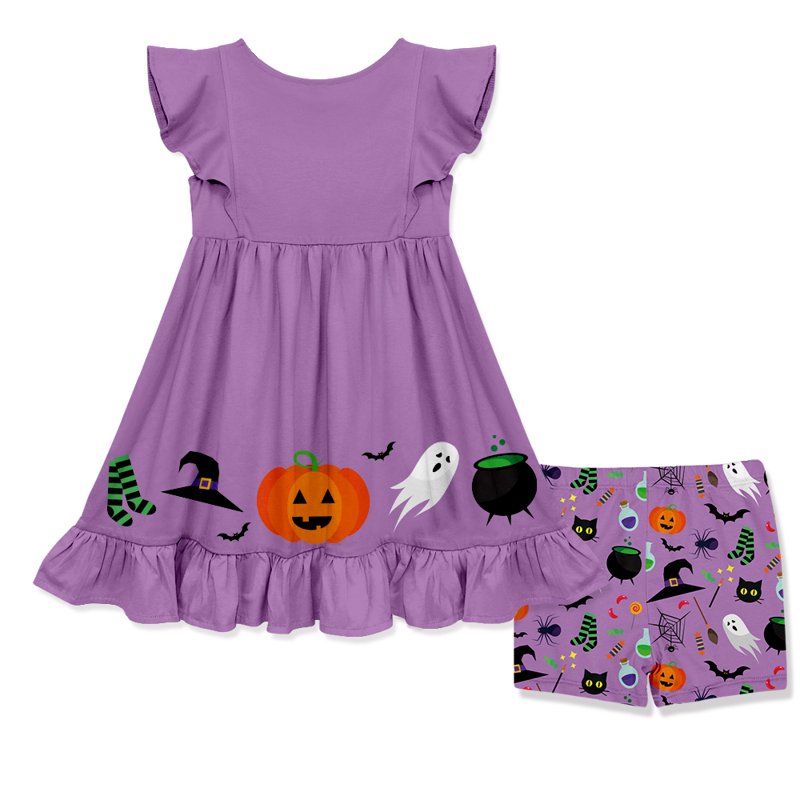 Girls Purple Flutter Sleeve Dress & Matching Short Set - Size 12