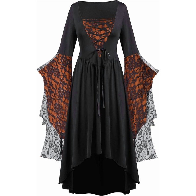 Women Halloween Witch Vampire Costume Orange S - Plus Size Cosplay Dress