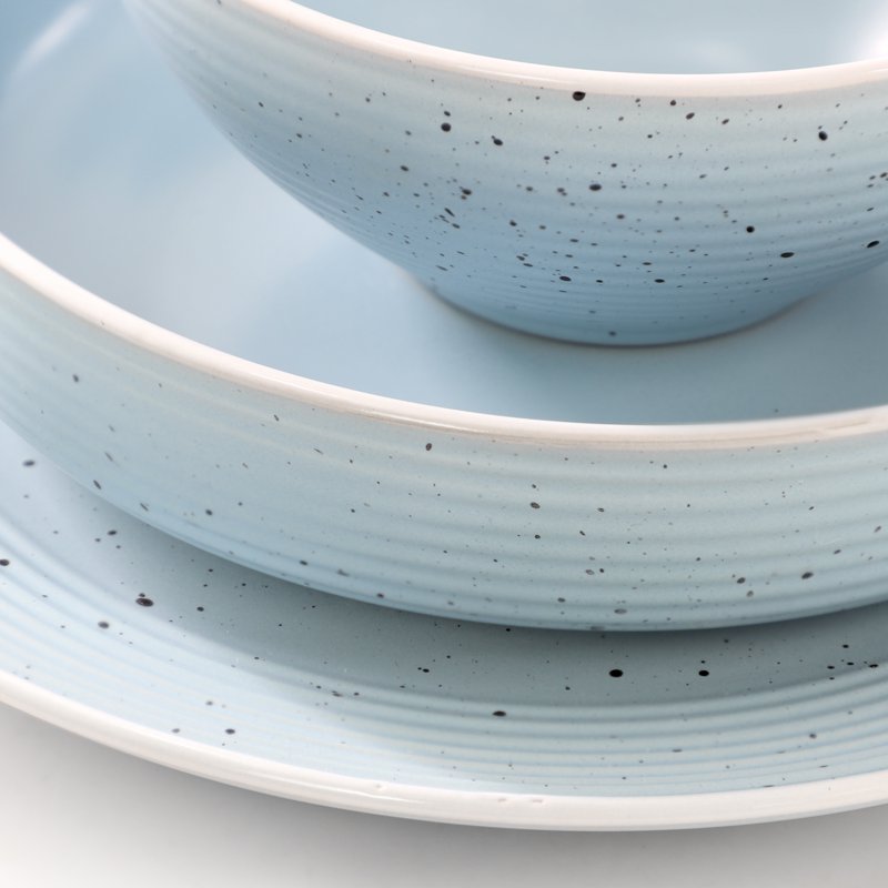 16 Piece Double Bowl Stoneware Dinnerware Set - Light Blue