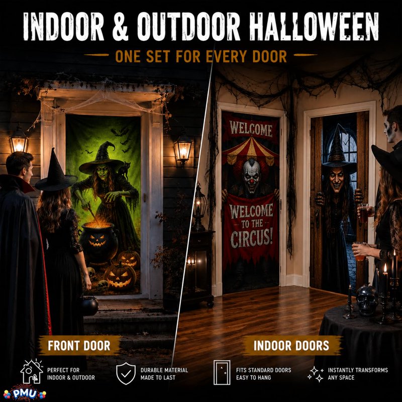 Halloween Door Cover Set - Spooky Door Decor for Entryways & Parties, 1 Package of 5 Bundles