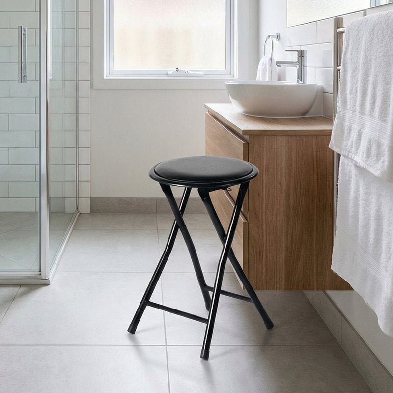 Folding Stool with Round Seat and Black Metal Frame - 1 Pack