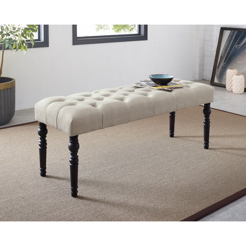 Fabric Tufted Turned Leg Dining Bench - Tan