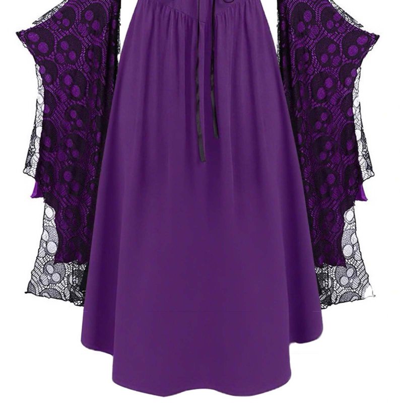Women's Gothic Witch Dress Halloween Costume AA Purple XXL