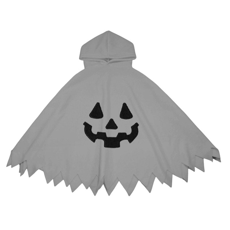 Grey Ghost Face Kids Halloween Costume Cape for Boys and Girls 10-12 Years - Unisex Hooded Dress Up