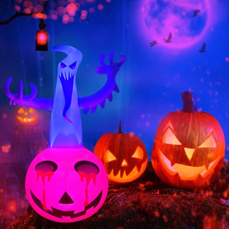 Self-Inflatable 4FT Halloween Pumpkin Ghost with LED Lights - Outdoor Decor