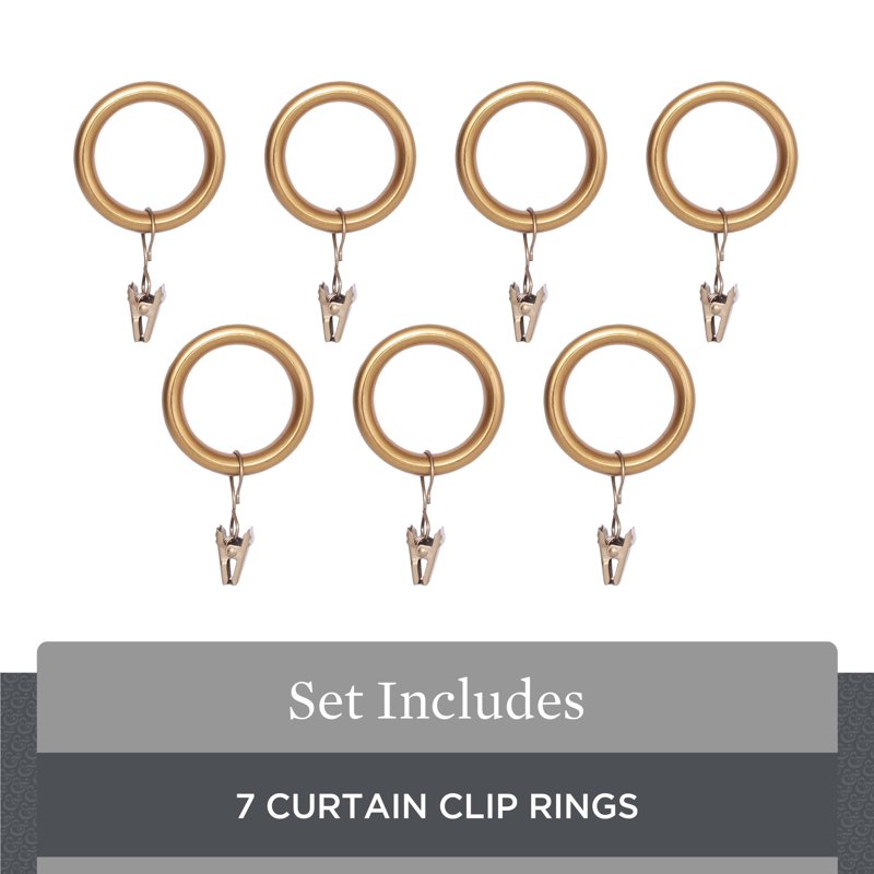 Gold Metal Curtain Clip Rings Set of 7 for 1-Inch Rods