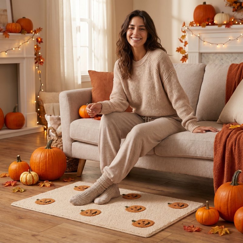 Halloween Pumpkin Doormat - Non-Slip Absorbent Front Door Mat J