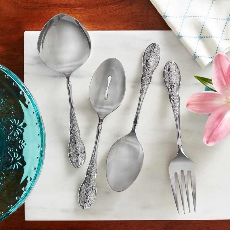 Mazie Stainless Steel Serve Utensils Set - 4-Piece, Silver