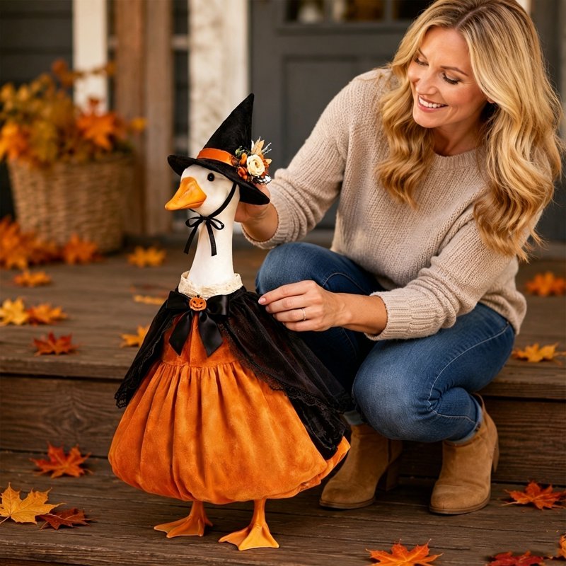 Halloween Pumpkin Dress Ghost Cape Witch Hat Yard Decor Set - Variation D