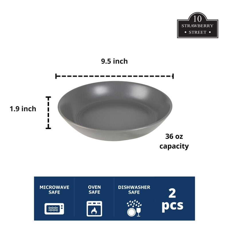 Round Dinner Bowl Set of 2 - 9.5"/36 oz Matte Gray