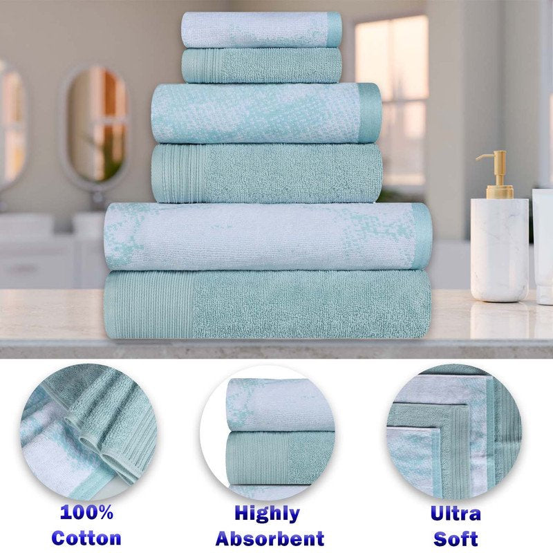 Cyan 8 Piece Assorted Solid and Marble Cotton Towel Set - Superior