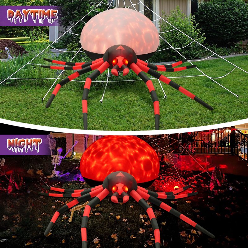 Giant 12FT Halloween Inflatable Spider with LED Lights & Air Pump - Red