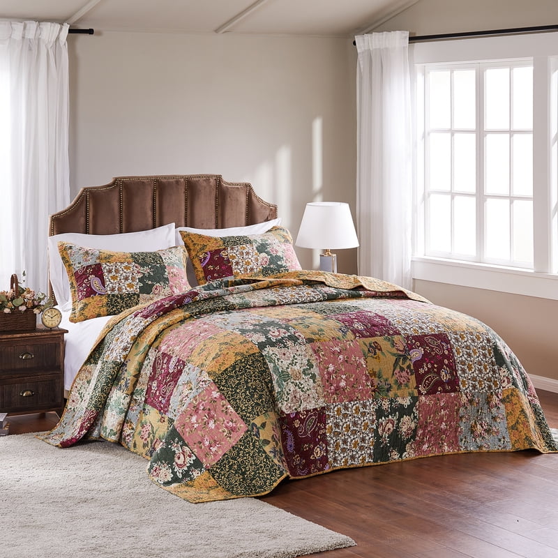 Antique Chic 100% Cotton Patchwork Bedspread Set - Queen, 3 Pieces