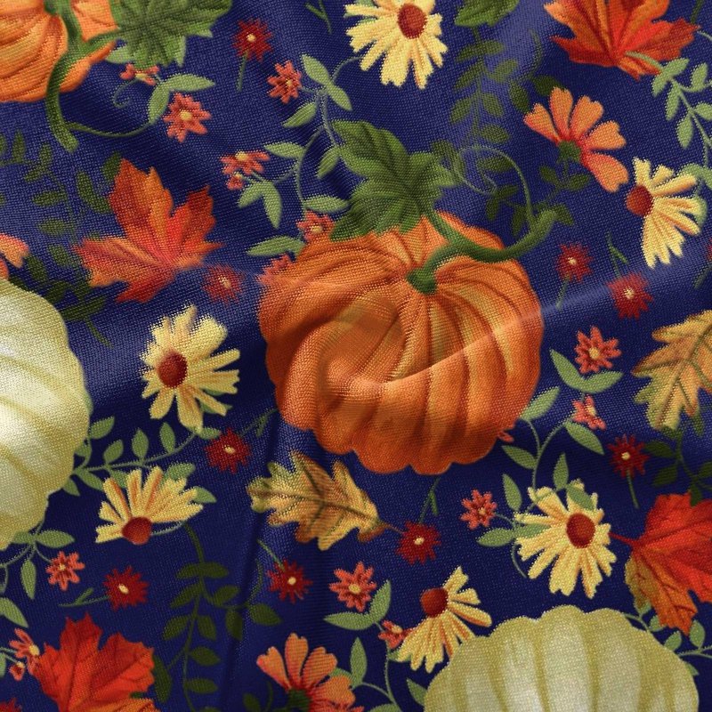 Navy Plus Size Halloween Pumpkin-Headed Bat Printed Scrub Top with Pockets - S Variation