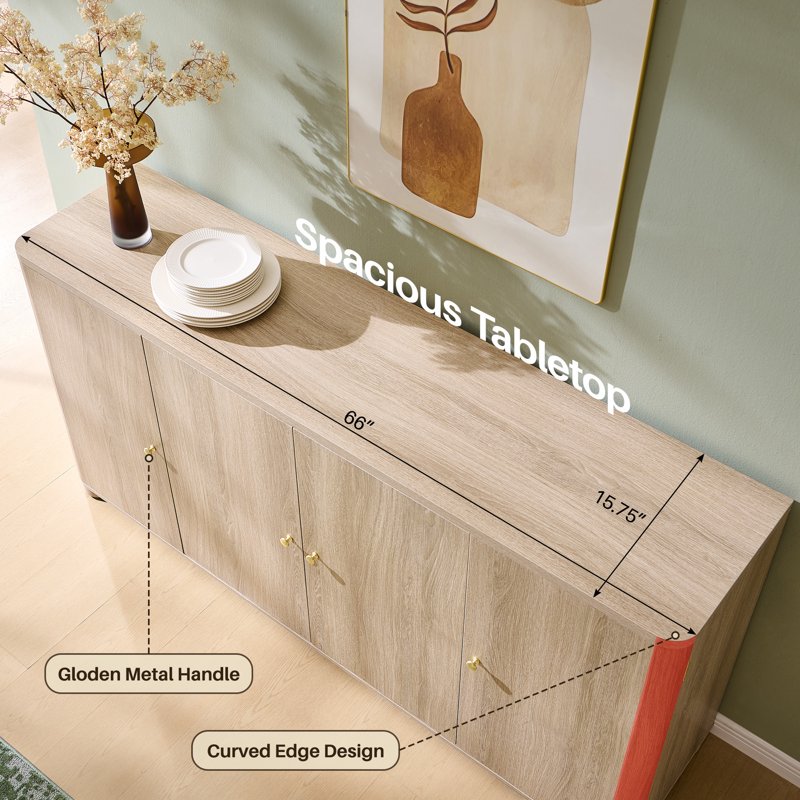 66" Curved Coffee Bar Storage Cabinet - Light Grey Sideboard