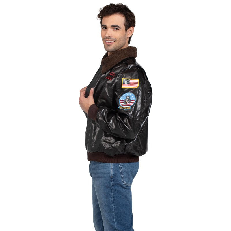 Men's Top Gun Bomber Jacket Brown M - Authentic Costume Outerwear