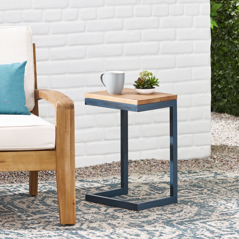 Outdoor Firwood Accent Table - Versatile C-Shape Design