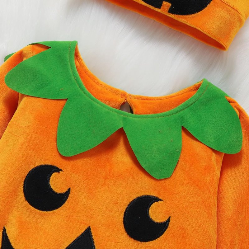 Baby Pumpkin Halloween Costume Set with Jumpsuit Hat and Shoes - Variation #02 (6-12 Months)