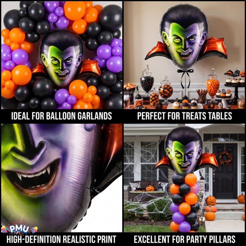 Halloween Dracula Mylar Balloon - 46 Inch Party Accessory with Variation of Pkg 1
