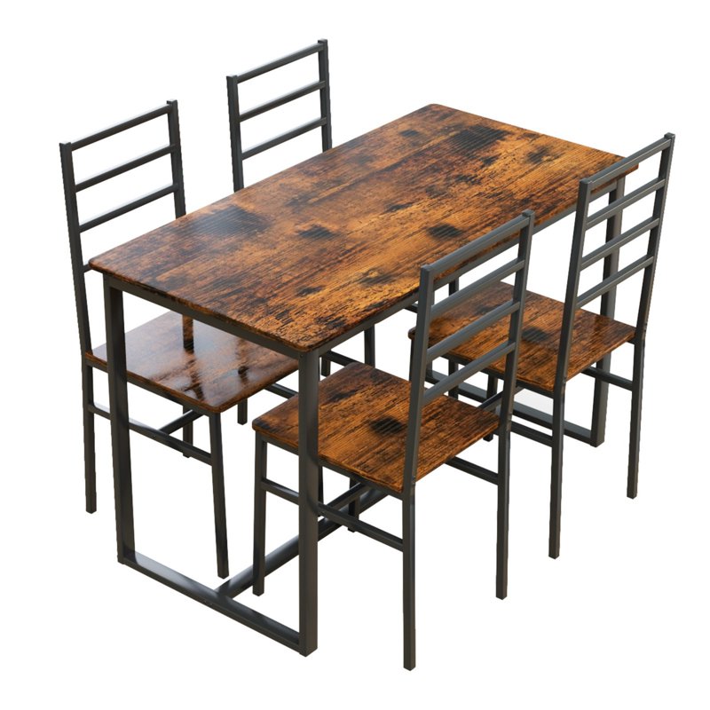 Modern 5-Piece Dining Table Set for 4 - Dark Walnut