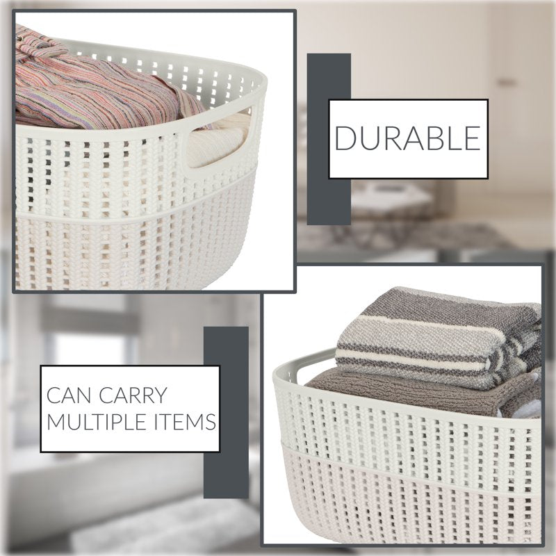 Off White Simplify 2-Tone Large Plastic Decorative Storage Basket with Handles