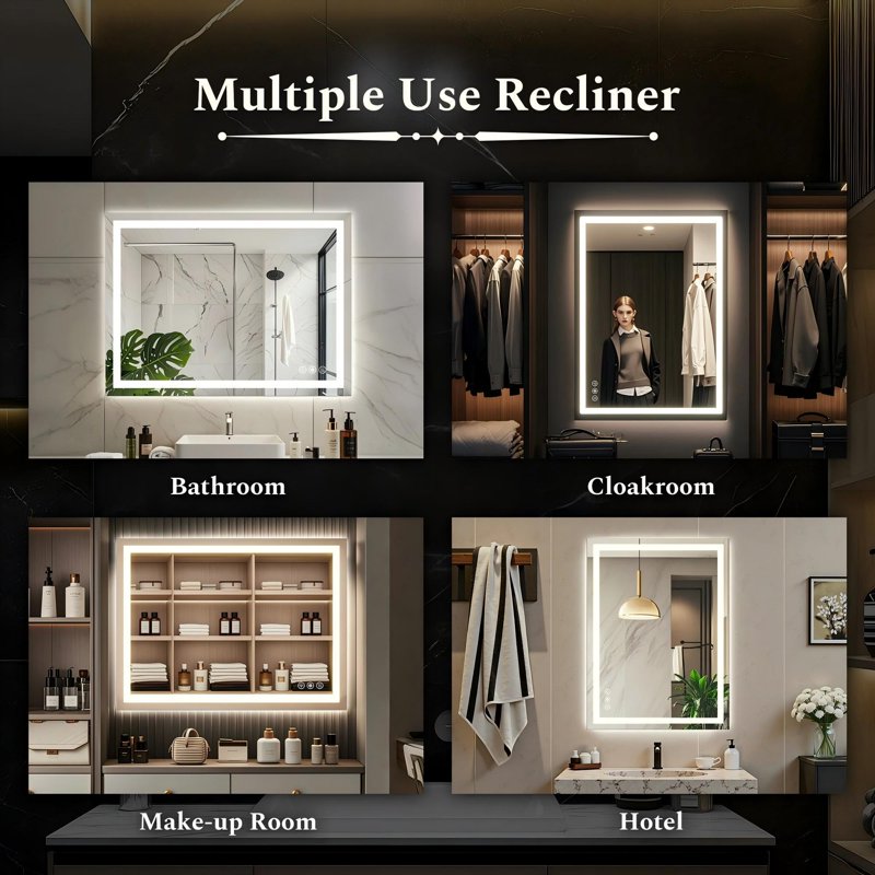 40x60 Inch LED Bathroom Mirror with Lights, Adjustable Brightness & Defogging