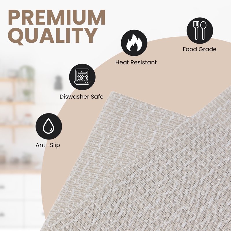 Elegant PVC Placemats Set of 6 - 12x18 in Boucle Texture White