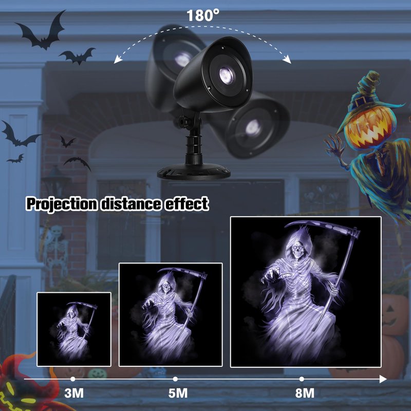 Outdoor Halloween Projector Lights - White Reaper 3D Dynamic Design with Timer