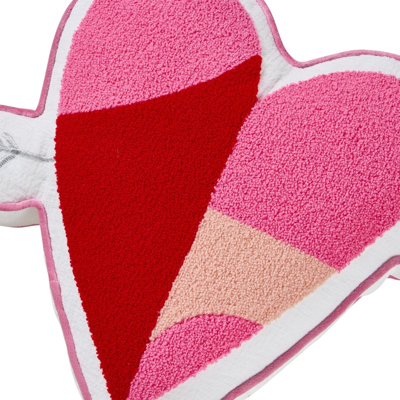 Heart-Shaped Valentine's Day Decorative Pillow - Tied with Love Chenille, Multicolor, 16 x 14 inches - Pink & Red Embroidery, Silver Accents, Variation of Love Shape
