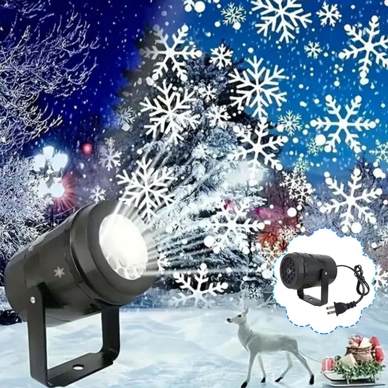LED Christmas Projector Light with 16 Snowflake & Snowman Patterns - Indoor/Outdoor Holiday Decor