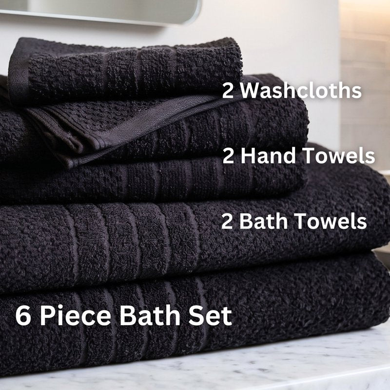 Mainstays Basics Black 6-Piece Cotton Towel Set - Bath, Hand & Washcloths