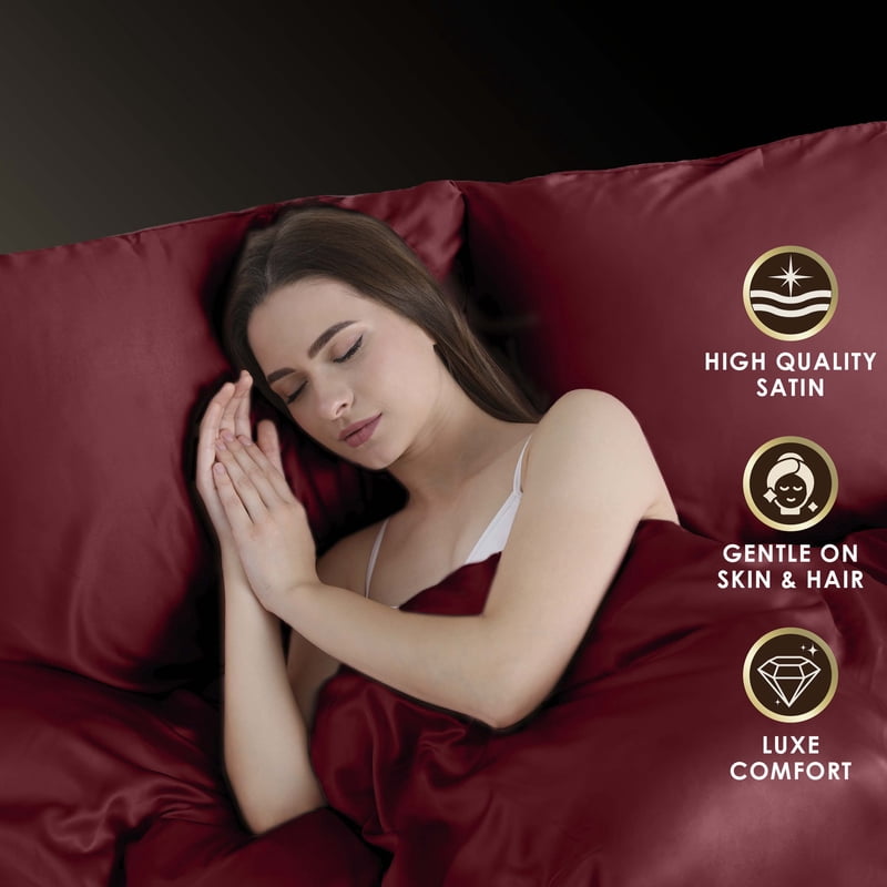 King Satin Sheet Set - Red, Silky Smooth Bed Sheets for Hair & Skin, All Season Luxury