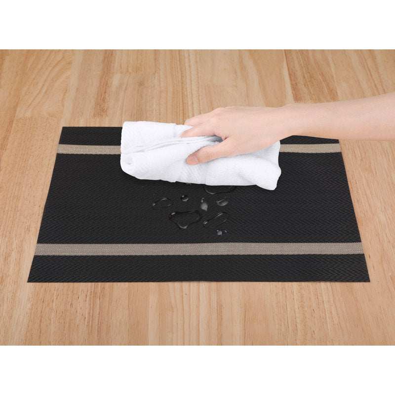Washable Vinyl Placemats Set of 8 - Black Table Mats