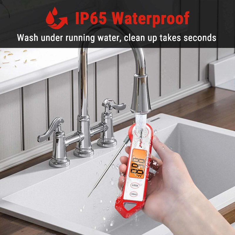 Waterproof Meat Thermometer with Rotating Display - White