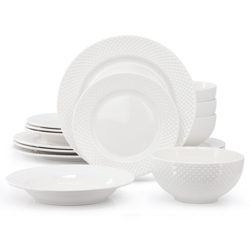 16-Piece Hobnail Double Bowl Porcelain Dinnerware Set - Kim