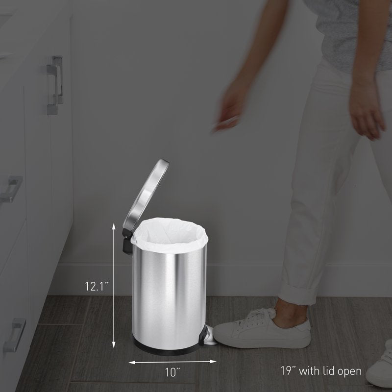Compact Round Step Trash Can - 1.2 Gallon Polished Stainless Steel