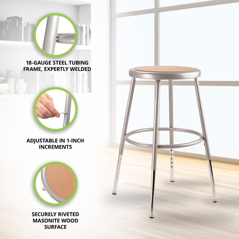 Heavy Duty 24" Metal and Wood Stool - Gray & Brown