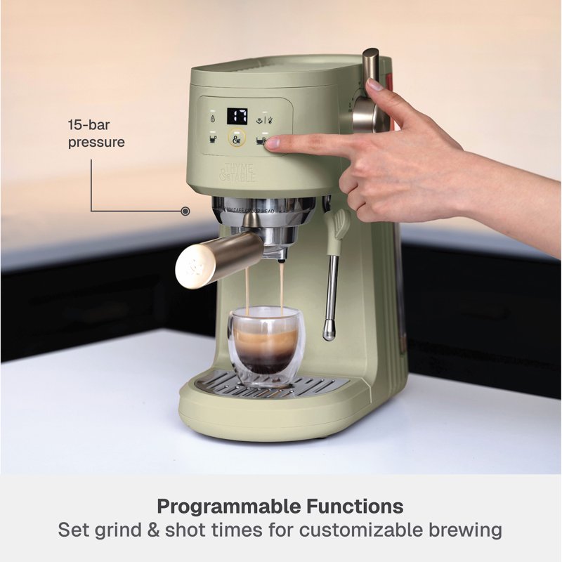 Barista Mini Espresso Machine - 15-Bar Pressure, Eucalyptus Green