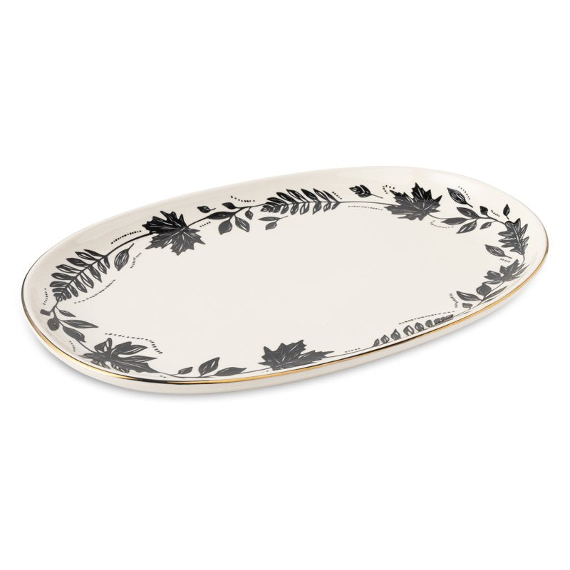 Oval Stoneware Serve Platter - 17 Inch Harvest Design